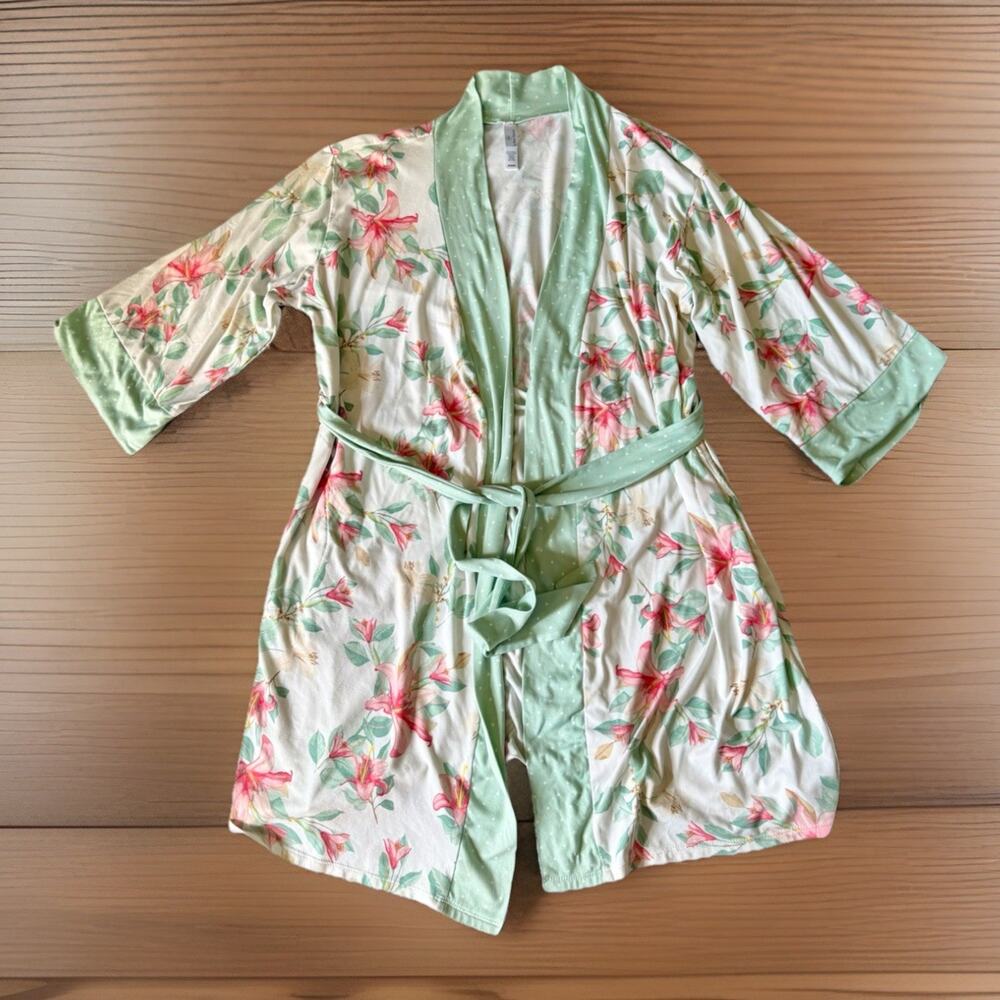 Flora Nikrooz Floral Pajama Lounge Set Robe Tank Pants Cottagecore Romantic Sz M - Picture 6 of 16